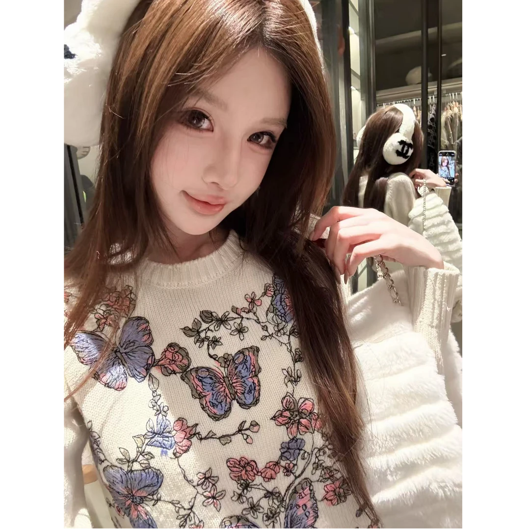 【现货】YIYI SOLO【蝴蝶】重工立体刺绣羊毛圆领针织秋冬毛衣TY0866
