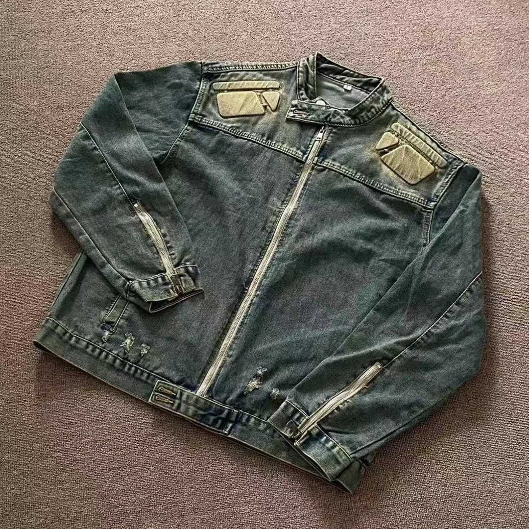 美式复古百搭水洗牛仔外套男做旧炸街痞帅设计感小众ins夹克潮