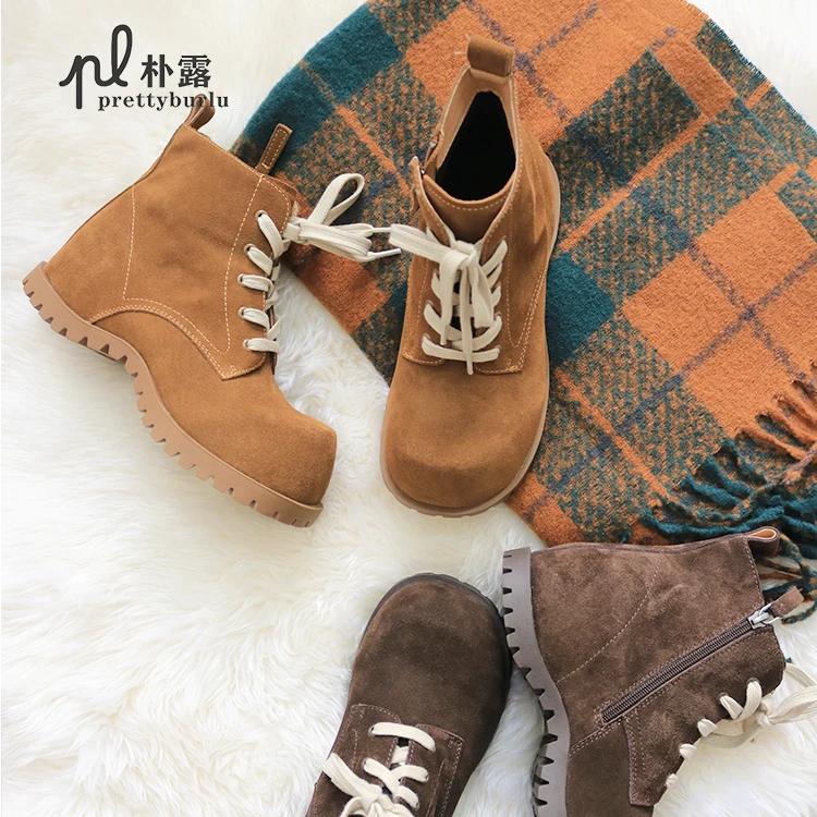 卡皮吧啦增高女短靴秋冬复古休闲女鞋加绒百搭保暖潮鞋