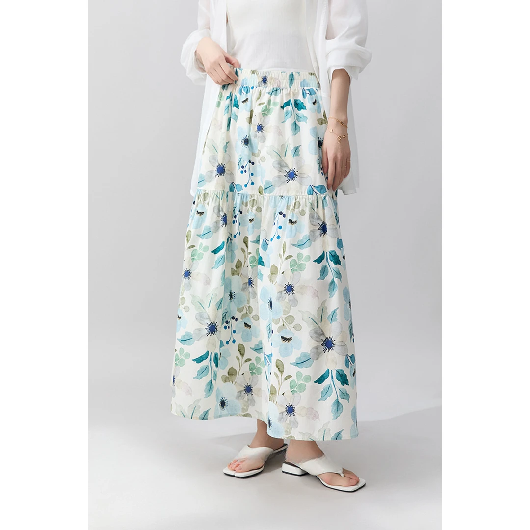 【江南晕染画】百百棉晕染水墨 清新典雅 A字型半裙女