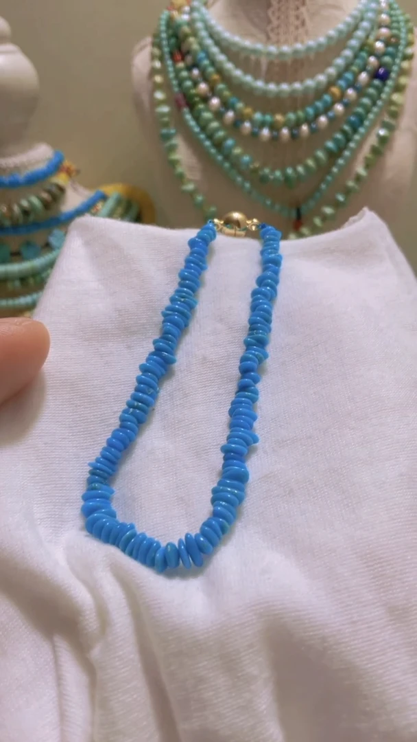 未镶嵌绿松石颈饰5mm蓝色随形手串