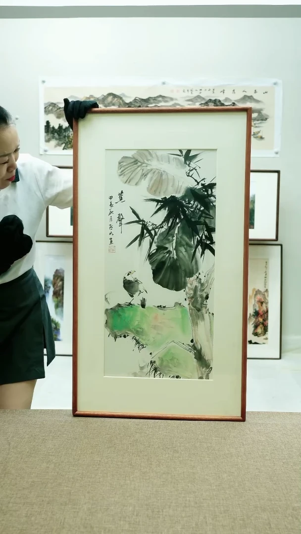 国画92*52陈默如手绘花鸟带框