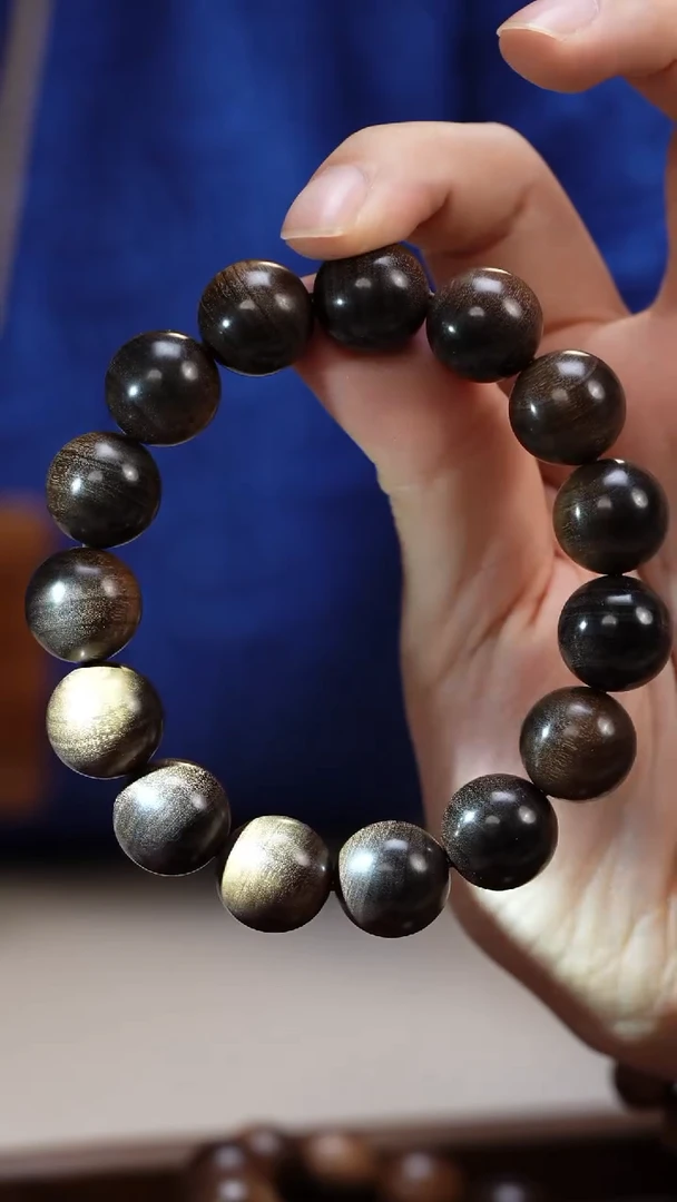 檀香木手串/手链东*特价阴沉老山檀香1.5圆珠单圈沉水