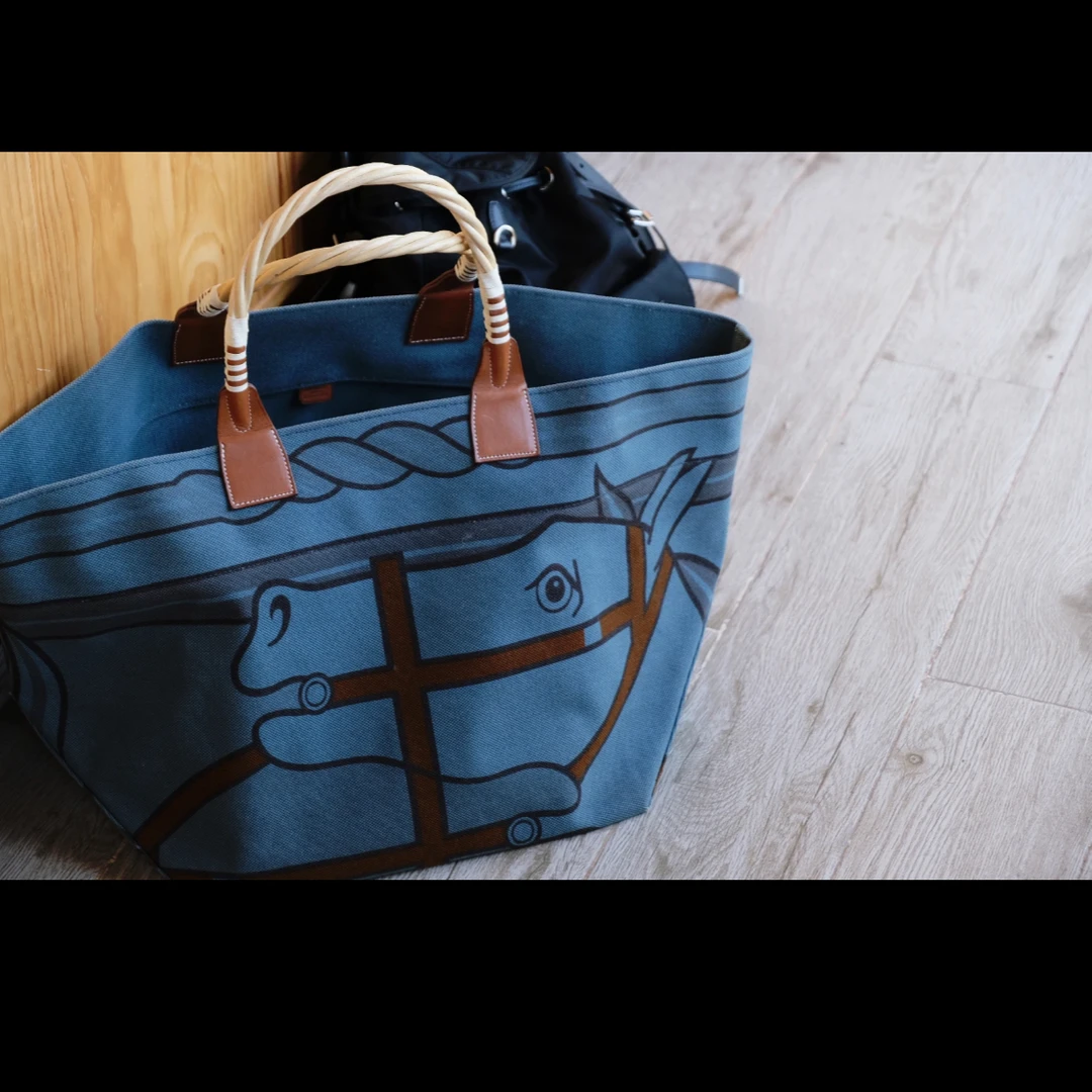 99新 Hermes/爱马仕 小花Jerry steeple手柄沙滩包 P刻