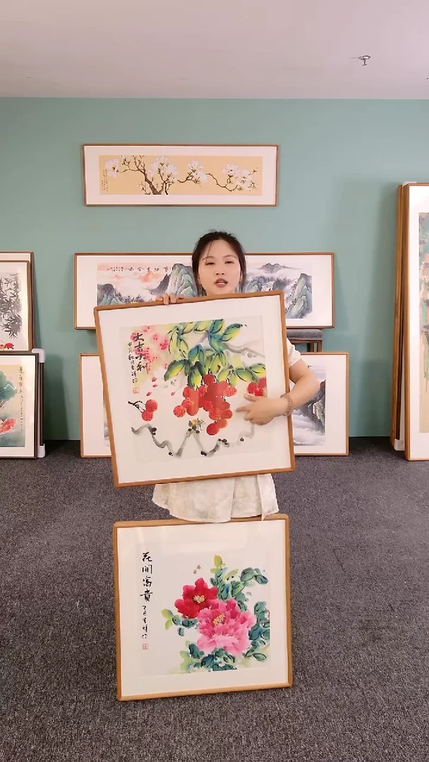 国画牡丹+荔枝60*60绘画作品