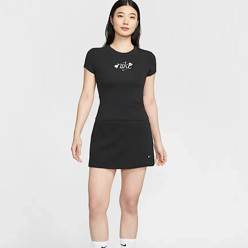 NIKE耐克短袖女士2025年夏新款修身版针织刺绣T恤 HF9723-010