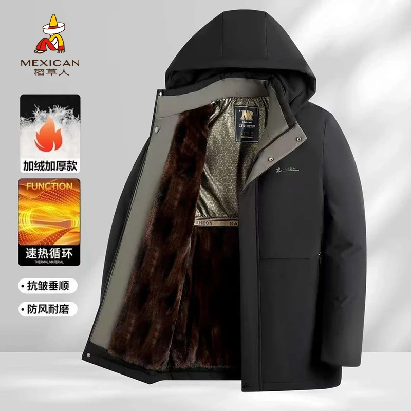 【加绒加厚】冬季可拆卸帽中长款休闲百搭石墨烯保暖棉服外套SL0103