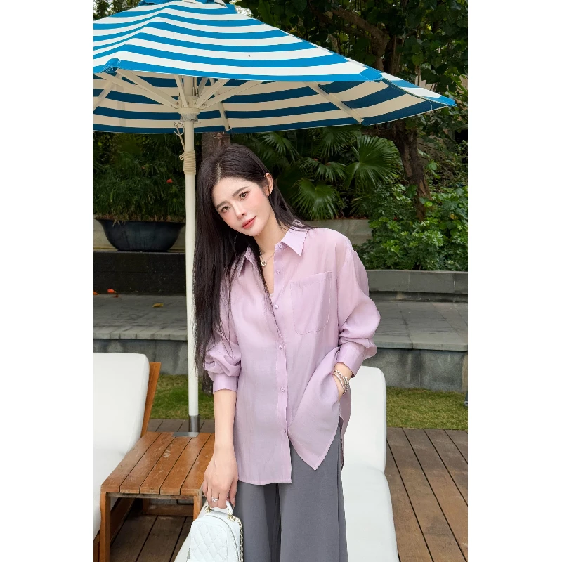 宿慕SUMU 女款纯色衬衫 2-27春季2025新款时尚百搭休闲衬衫M000BE