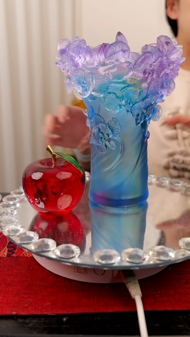 摆件古法琉璃绣花球花瓶茶摆件