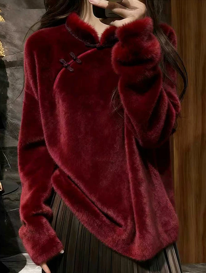 独特高端新中式国风毛衣女2025冬季新款爆款慵懒宽松超火针织上衣