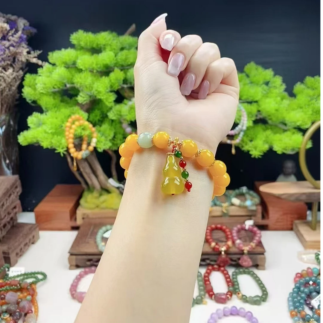 【春姐珠宝】天然黄玛瑙手串10mm搭配葫芦滴溜 和田玉配珠 2230