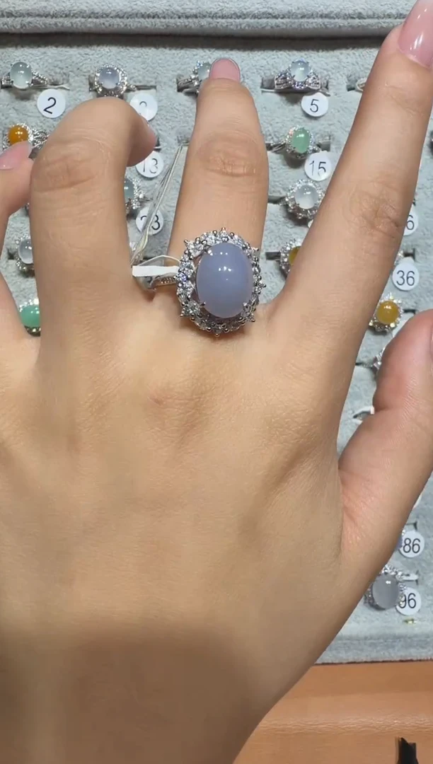 银S925镶嵌戒指翡翠925银镶翡翠戒指镶嵌125