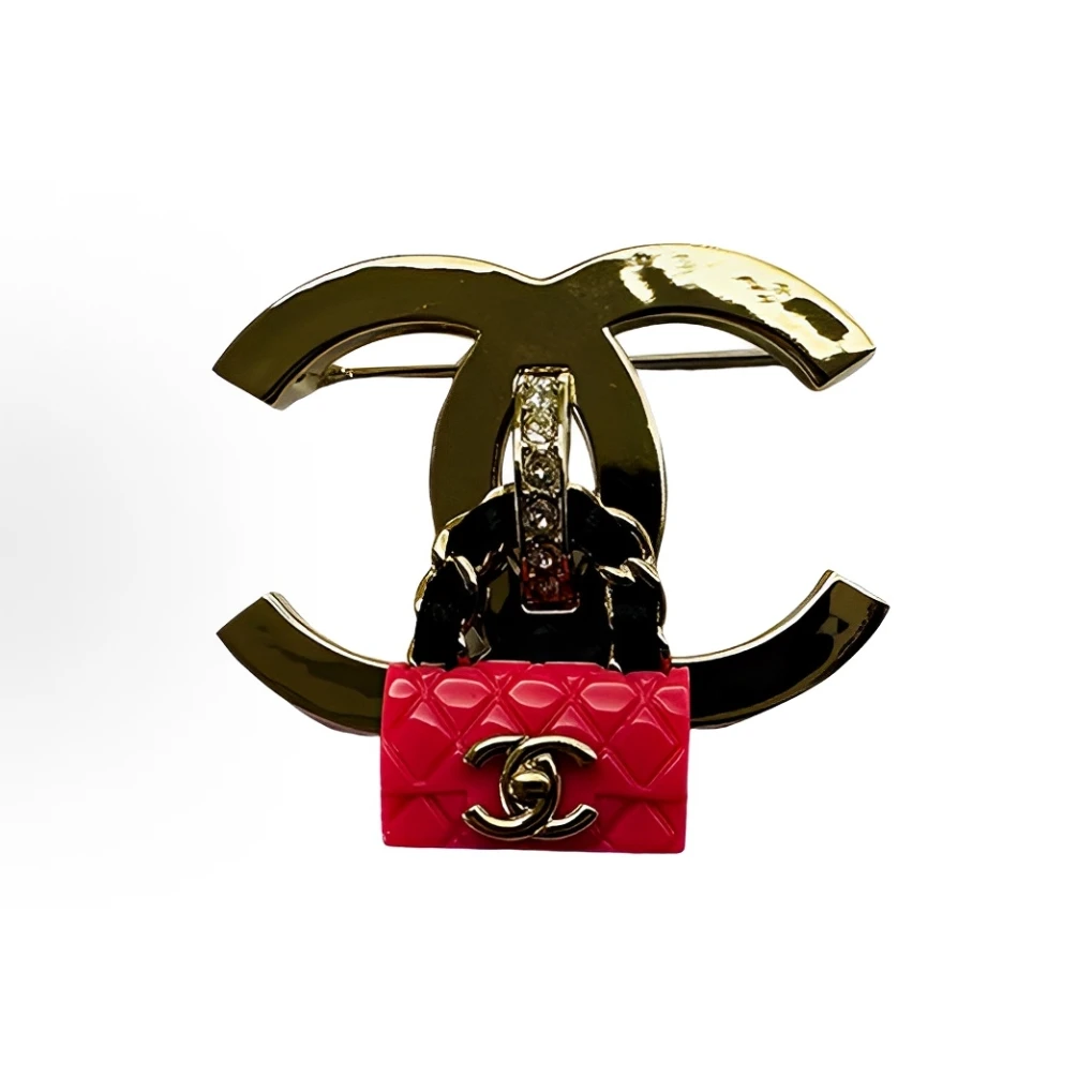 99新 Chanel/香奈儿 香奈儿合金双C拼小包胸针粉色/23年早春新款