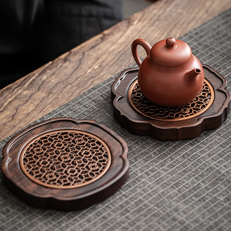 黑檀木壶承合金片小型干泡盘家用壶垫茶道配件养壶茶托杯垫简约