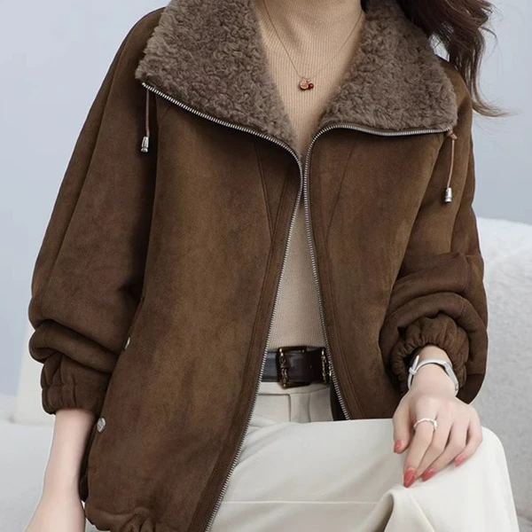 曼德西比利加绒皮毛一体羊羔绒毛领厚外套女2025新款爆款深冬大衣