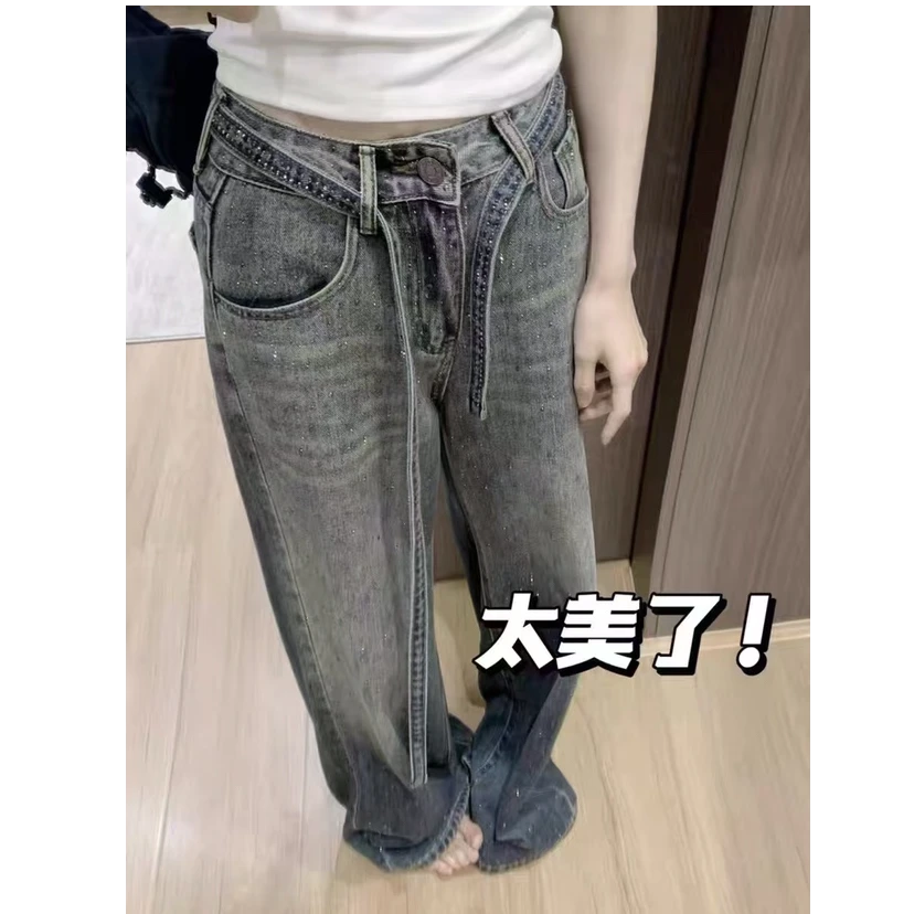 牛仔裤时尚修身春夏垂感牛仔阔腿裤休闲高腰水洗宽松阔腿裤