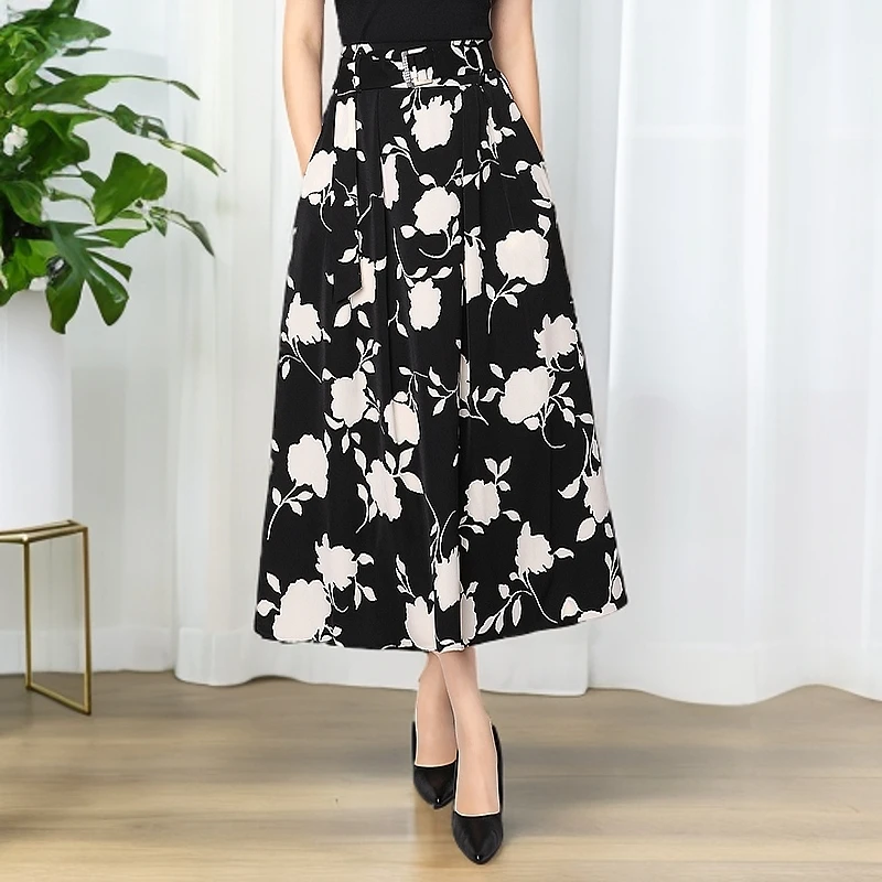 碎花冰丝半身裙女夏季薄款2025新款气质遮胯a字大摆裙中长款伞裙