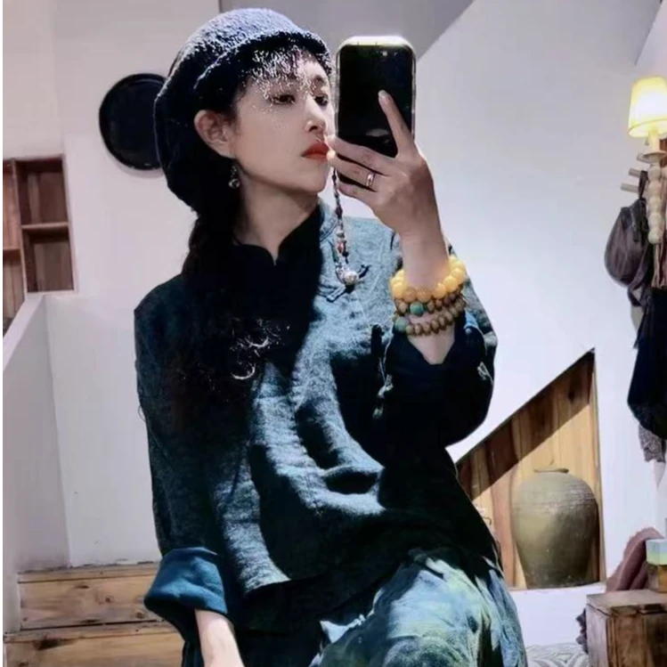 苍沐分享麻衣者中国风秋冬上衣1110长袖宽松衬衫复古新中式民族风