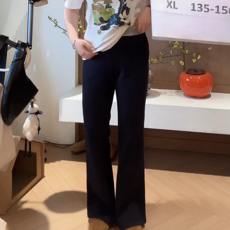 春款简约宽松拼色高腰垂感显瘦微喇休闲裤LK2502031
