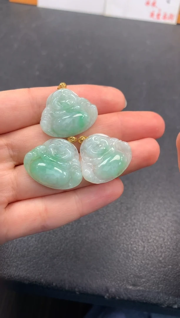 颈饰18K金镶嵌翡翠FA63 翡翠佛公 多样性发其一赠皮绳