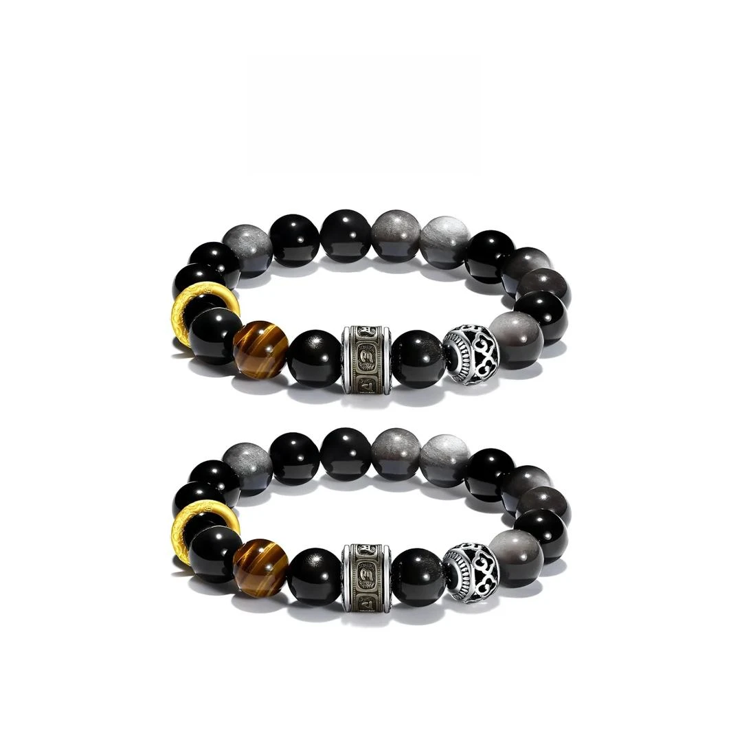 足银手链 时来运转手串虎眼银曜珠转运珠手链情侣款七夕送男友礼