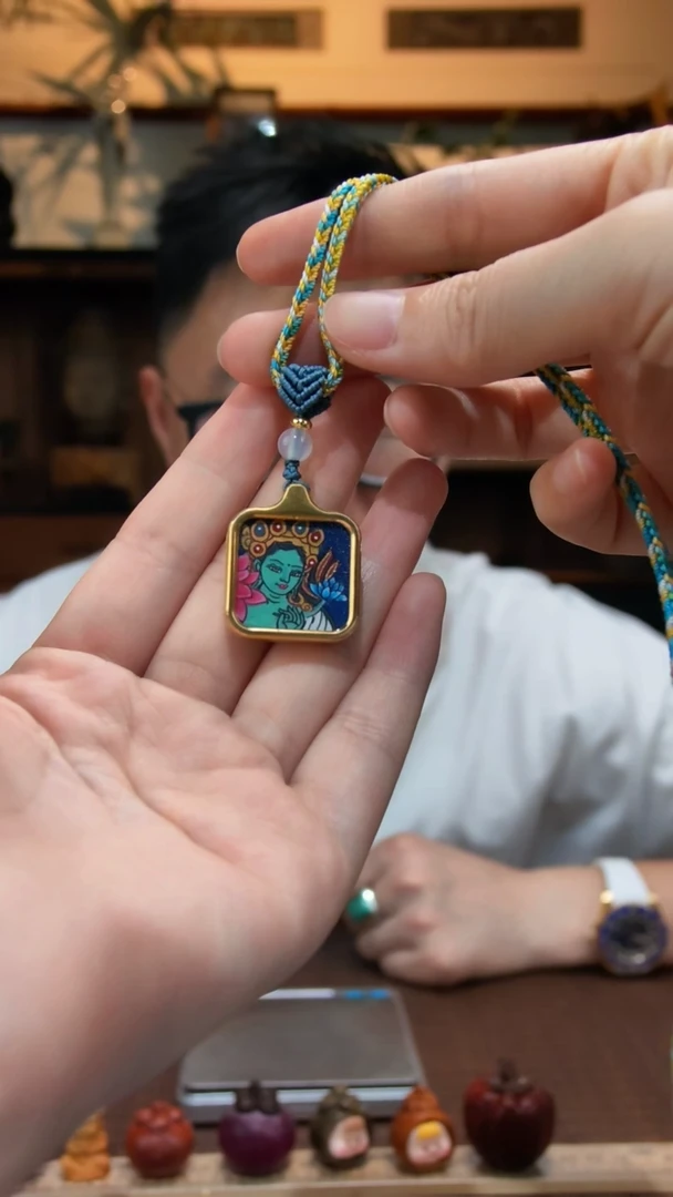 吊坠绿度母小方唐卡吊坠HJ