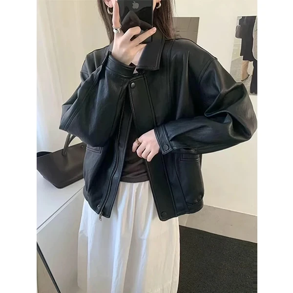 2025春秋新款黑色皮衣洋气上衣女高级感小众设计感机车小个子夹克