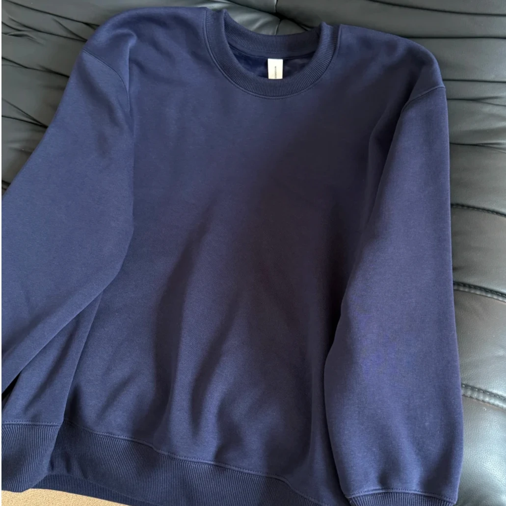 藏青色重磅加绒亲肤打底卫衣男藏蓝色银狐绒超柔保暖舒适上衣秋冬