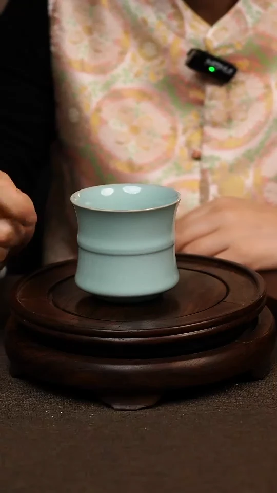 瓷片天青色全手束腰杯170ml微瑕不带礼盒