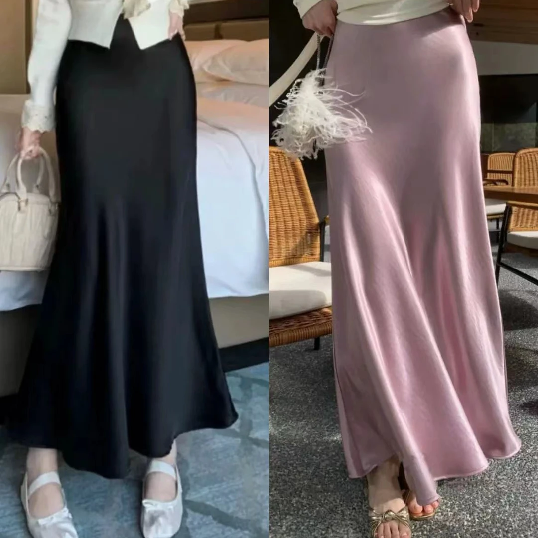 夏季中式纯色女士高腰显瘦半身裙