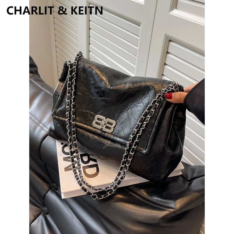CHARLIT&KEITN腋下包女2025新款高级感通勤真皮链条大容量单肩包