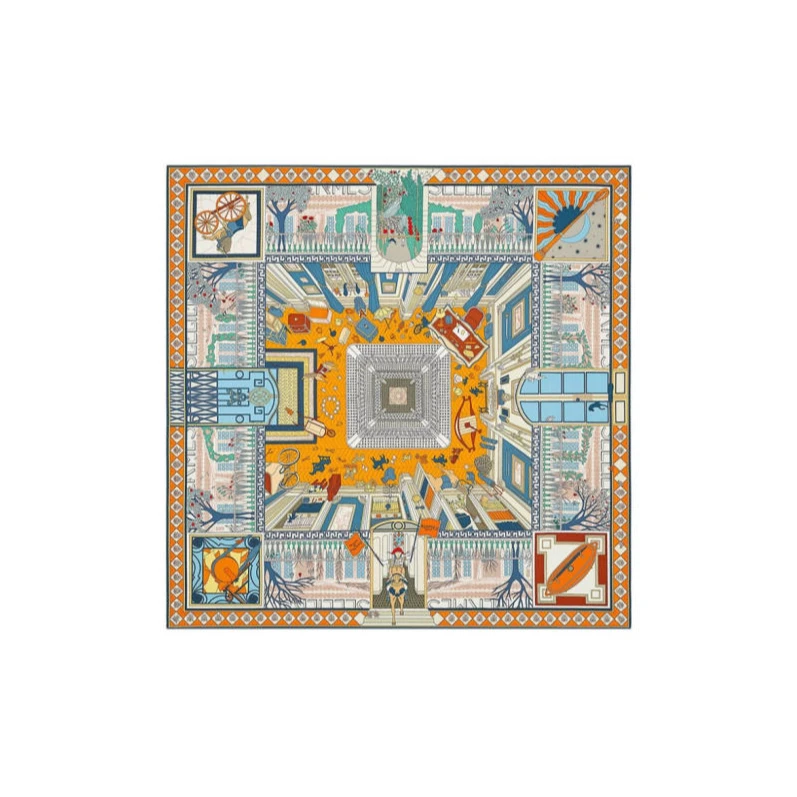 未使用 Hermes/爱马仕 爱马仕 时尚印花“奇珍异宝”方形桑蚕丝丝巾