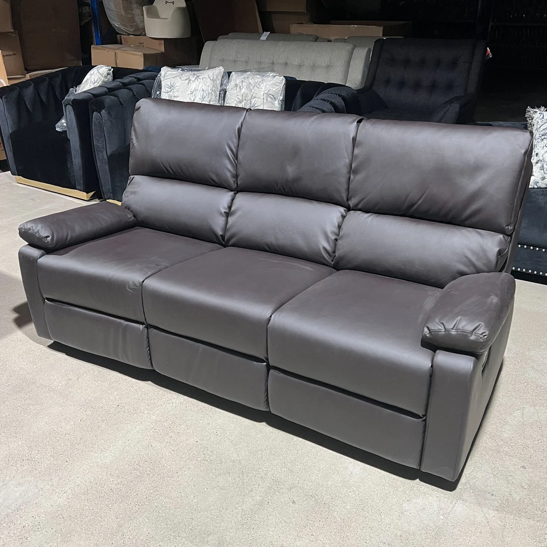 三人位深棕功能可躺皮艺沙发