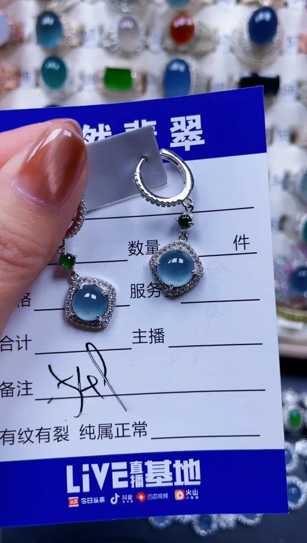 银S925镶嵌翡翠耳饰549