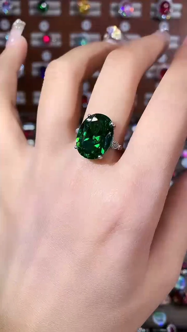 无925银莎弗莱绿色戒指