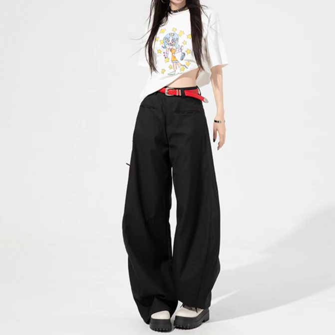 慵懒松弛感休闲裤女2025春夏高腰宽松显瘦遮胯阔腿垂感百搭弯刀裤