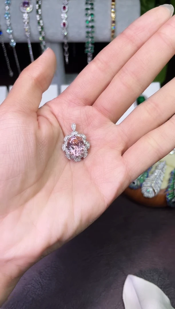 合金合成钻石日出粉吊坠