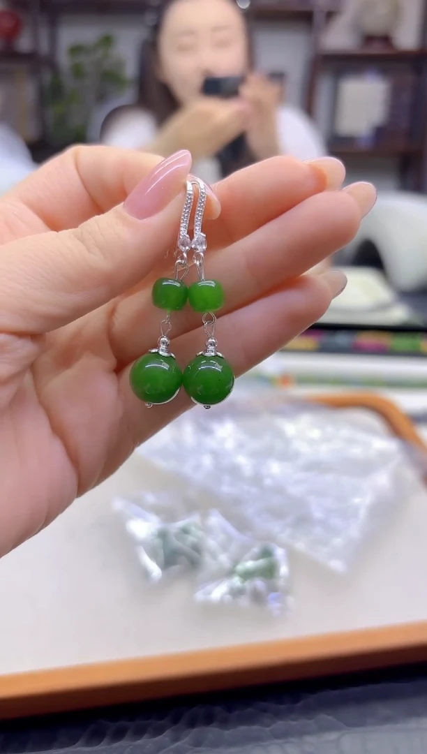 银S925镶嵌和田玉耳饰DIY款902