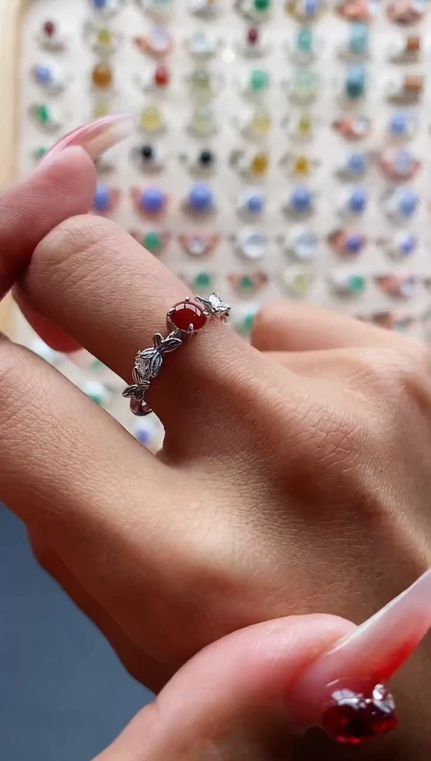 【闪购商品】翡翠戒指银S925镶嵌缅甸天然A货翡翠444 3+2