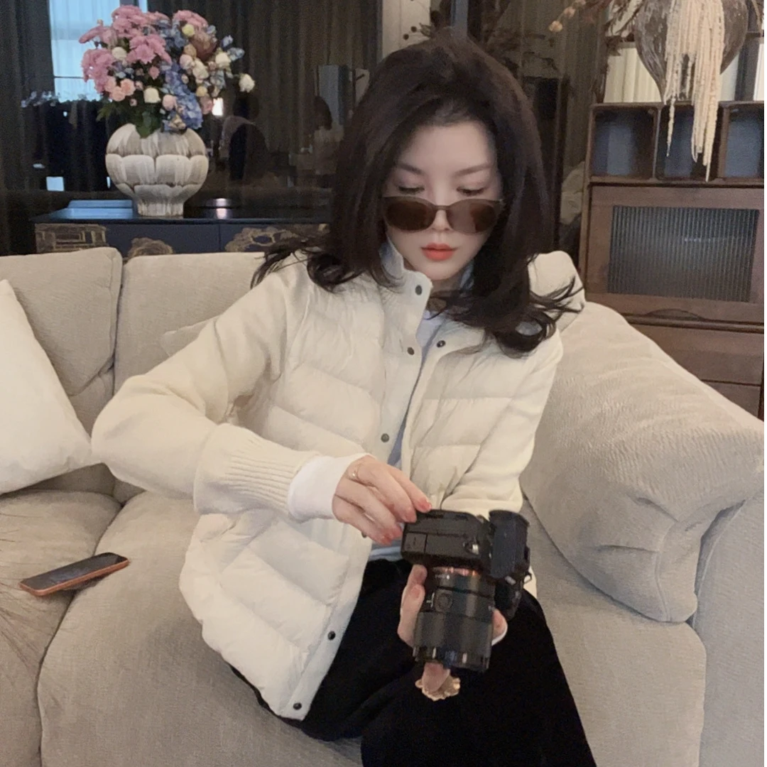 【悦悦专属】新款针织立领拼接白鸭绒短款羽绒服Y1076