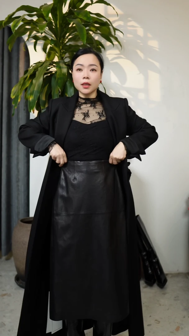 绵羊皮半裙，黑色，L码（腰围75，裙长66）