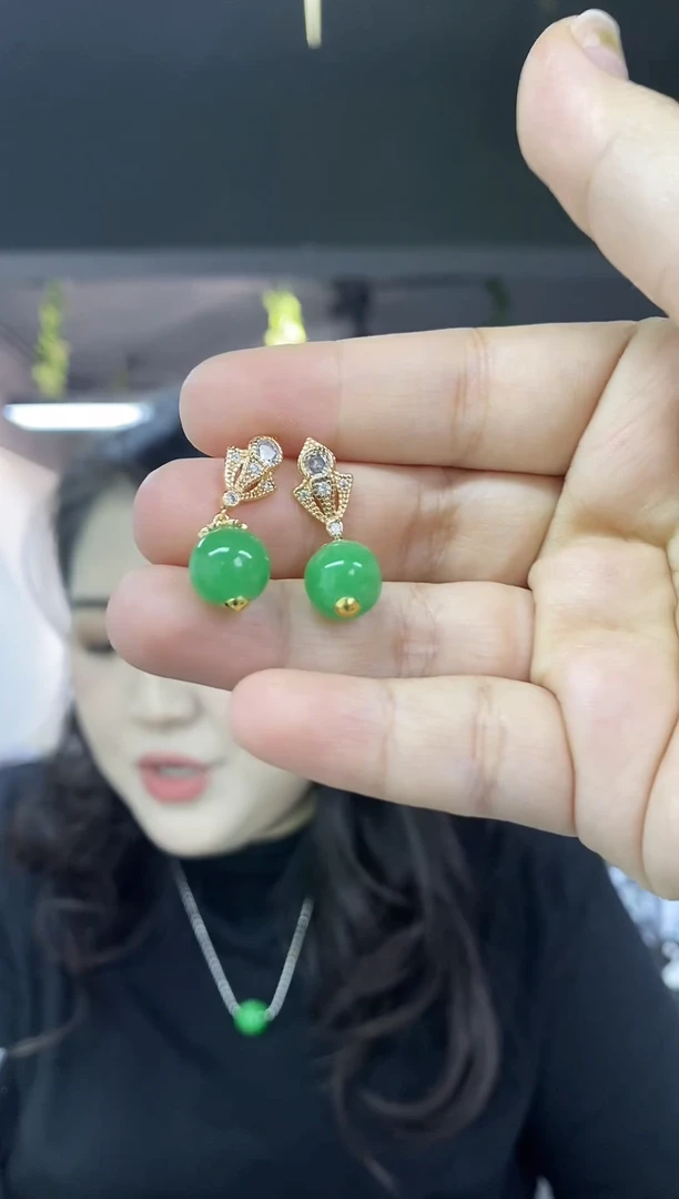 银S925镶嵌翡翠耳饰多样性发其一颜色微差