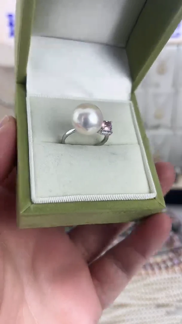银S925镶嵌戒指淡水珍珠天然珍珠极光粉泡泡戒指