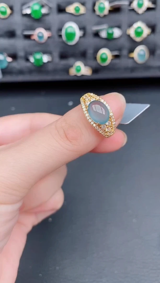 银S925镶嵌戒指翡翠天然a货翡翠350