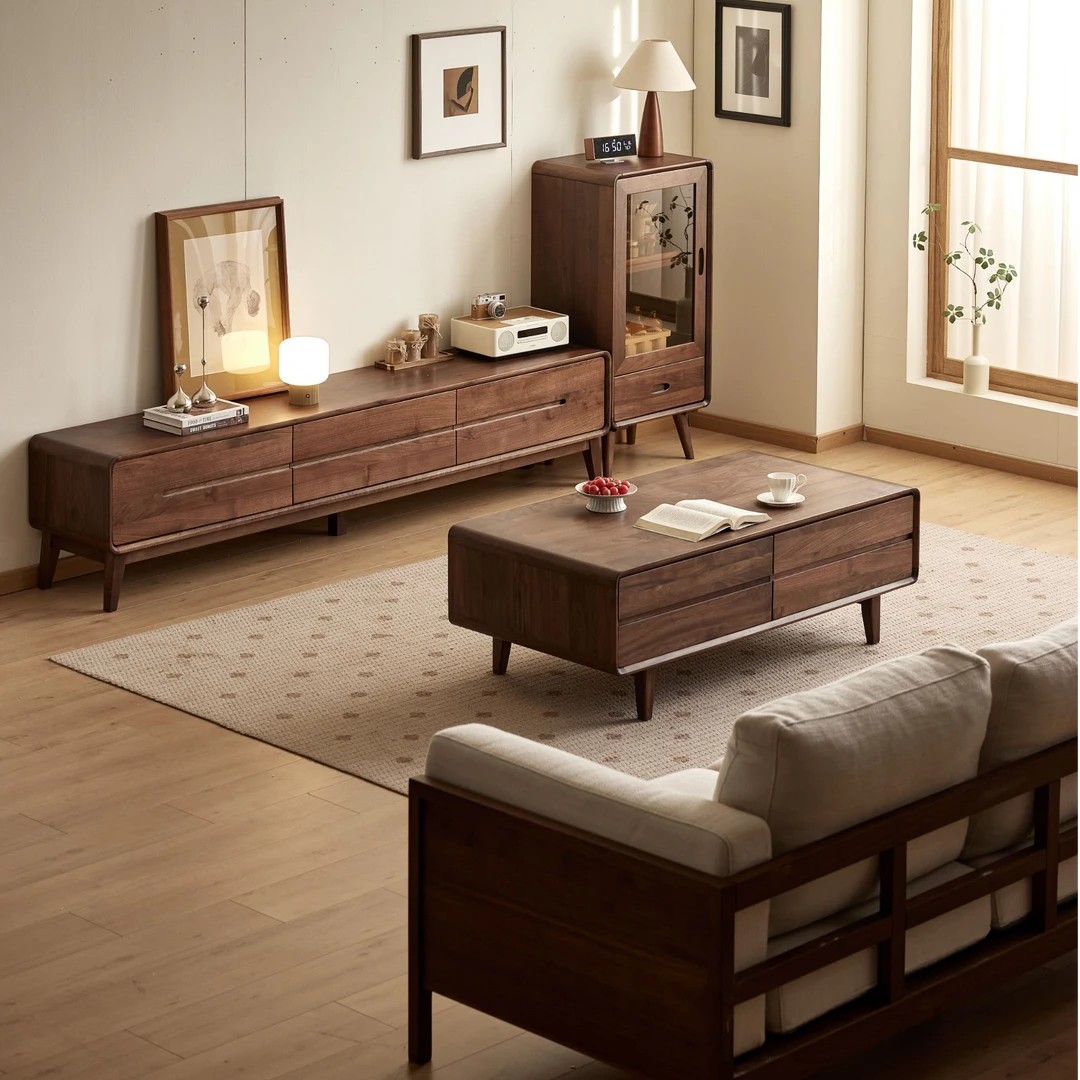 【北美黑胡桃木】实木电视柜茶几边柜组合客厅简约北欧置物高档（ZB）