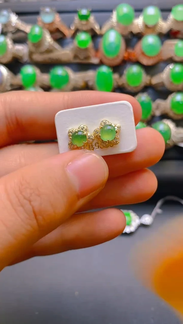 【闪购商品】翡翠耳饰银S925镶嵌天然A货翡翠1