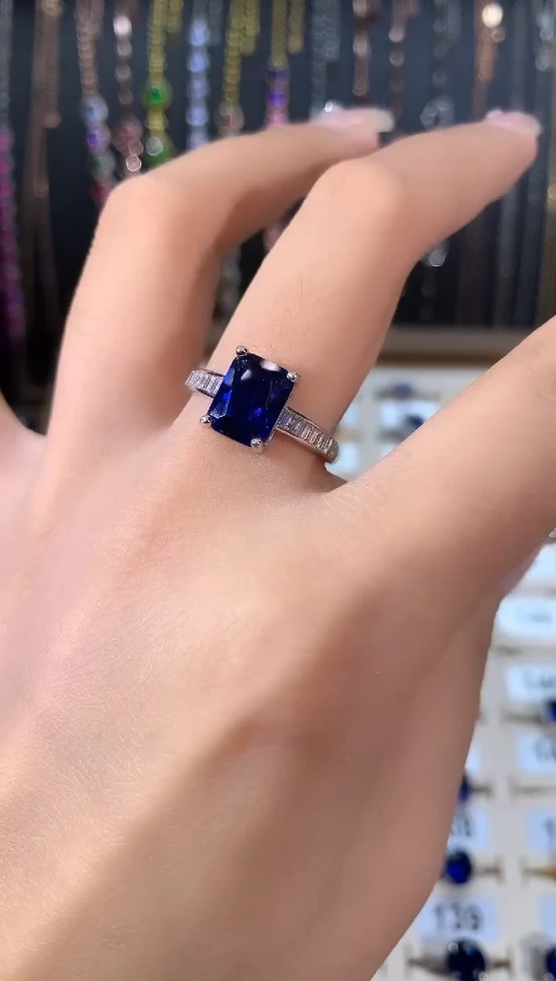 戒指蓝宝石银S925镶嵌79银色