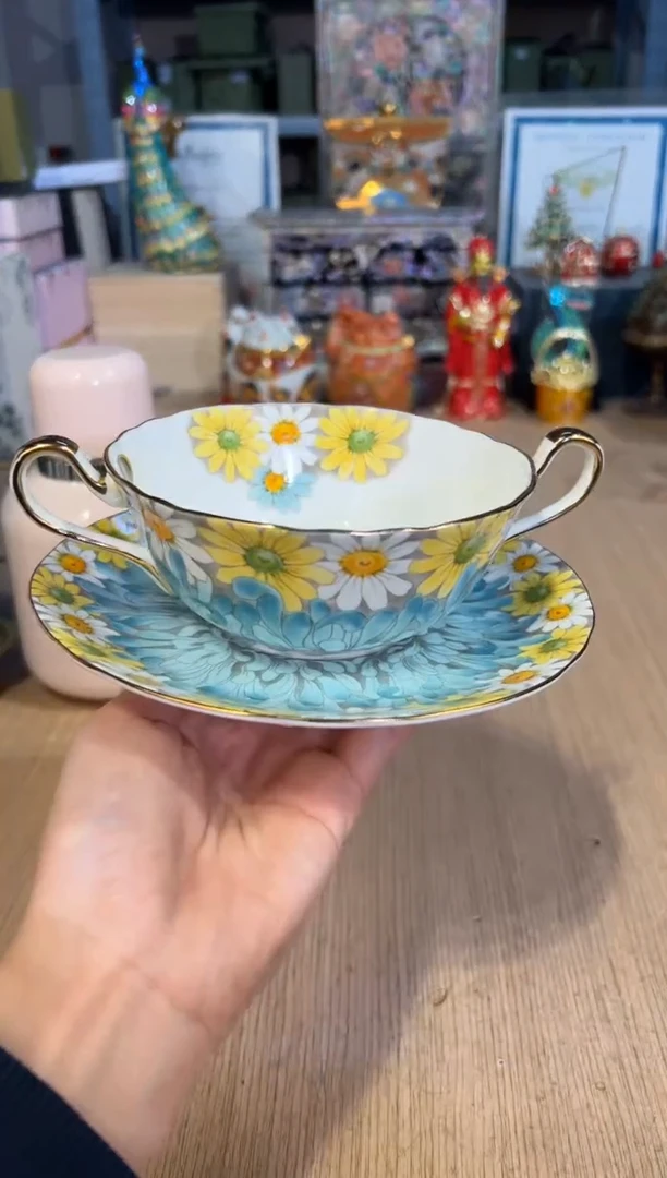 【闪购商品】杯187雏菊双耳碗-蓝