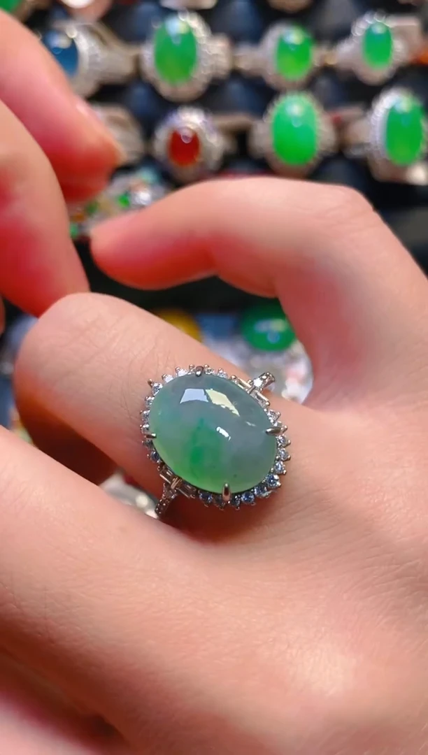 银S925镶嵌戒指翡翠天然