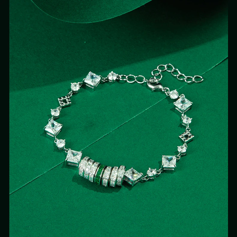 JuicyGrape 铜合金锆石手链 绿碧波轻奢气质手链时尚百搭简约手链